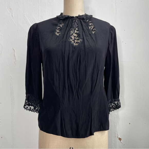 Tops - Vintage 1940s Black Rayon Blouse As-Is Distressed